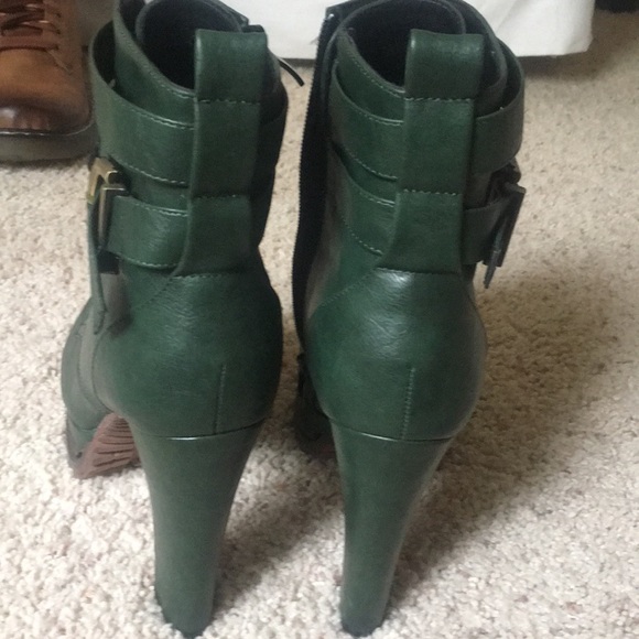 Dark army green, zip up, heeled platform boots - Picture 3 of 6